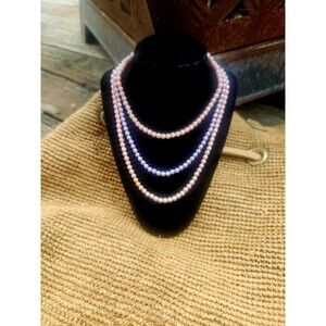 Japan Three Strand Faux Pearl Necklace in Pink Lavender 13" Some Yellowing